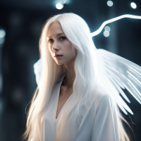 angle white glow long hair thin wings white real face 8K