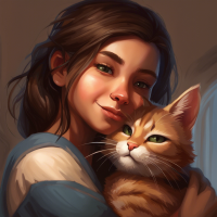 a detailed portrait of a cute calm brunette girl hugging a tabby cat illustrator, by justin gerard and greg rutkowski, digital art, realistic painting, dnd, character design, trending on artstation 8k