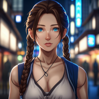 best quality, masterpiece, (realistic:1.2), 1 girl, brown hair, blue eyes,Front, detailed face, beautiful eyes, b cup, (upper body:1.2), medium sized breasts, 4k, woman is looking directly into camera, (asian woman walking in the streets of tokyo at night:1.2), girl having braids, (schoolgirl wearing a black miniskirt:1.2), photo was taken with a 85mm lens, blurry backround, f 1.2,