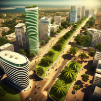 Generate an inspiring, futuristic image of Maputo, prominently featuring Venancio Mondlane as the visionary leader of the city. In this image, envision Maputo transformed into a breathtaking metropolis of beauty and innovation.  Visualize a cityscape where every detail symbolizes progress: immaculate streets, cutting-edge architecture, and lush green spaces coexisting harmoniously. Imagine the city adorned with a highly efficient metro system, seamlessly connecting various districts, making transportation both clean and convenient. Picture state-of-the-art malls and commercial areas that serve as hubs of economic activity and leisure.  Additionally, envision a network of modern roads designed to facilitate smooth traffic flow and access to different parts of the city. Furthermore, integrate the convenience of toilet facilities within bus stations and bus stops, providing a higher standard of public convenience and sanitation.  Venancio Mondlane, positioned at the forefront, represents a forward-thinking leader guiding Maputo into a future where the city thrives on cleanliness, efficiency, and sustainability. This image should radiate optimism, showcasing a city where the beauty of Maputo's cultural heritage converges seamlessly with modernity and innovation.